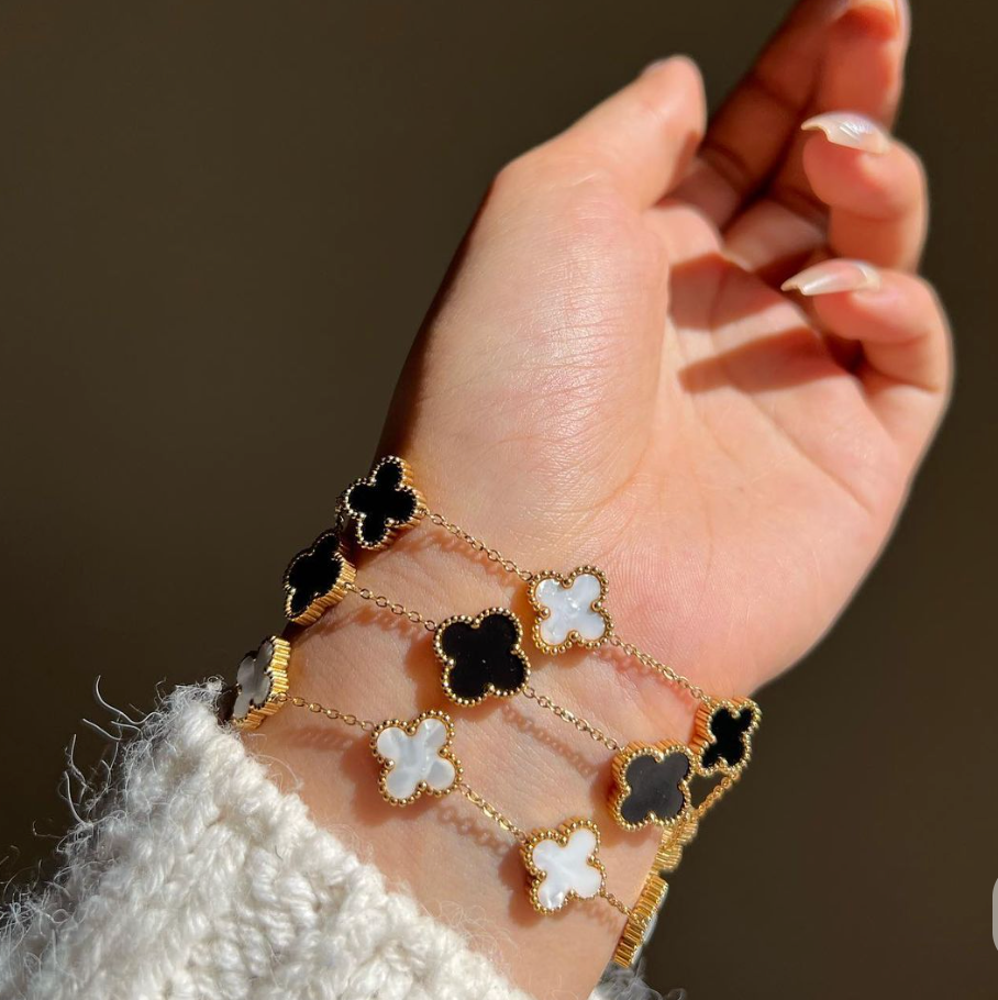 Pulseras Trébol en Plata 925 chapado Oro 18k + Caja de Regalo